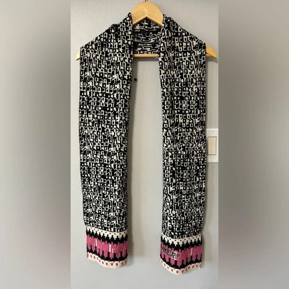 Vintage Iceberg Italy Graphic Knit Scarf Black Pink “History” 12x72 EUC - Picture 1 of 7